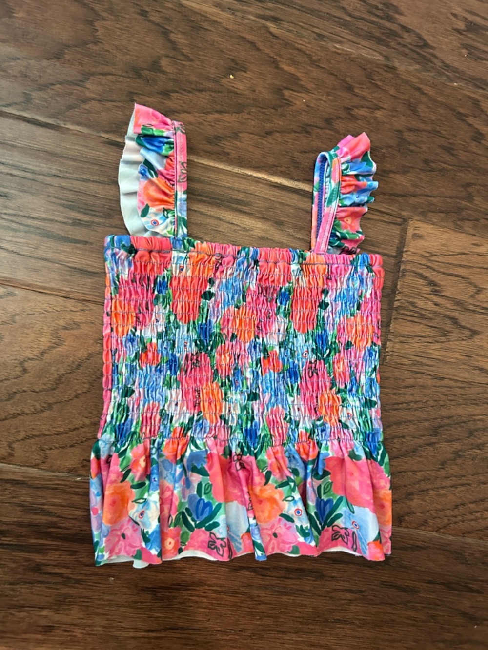 Poppy Kids Floral Smocked Ruffle Strap Tank Swim Top